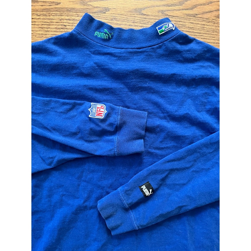 Vintage Puma NFL Seattle Seahawks Mock Neck Shirt Blue XL Made in USA P203A